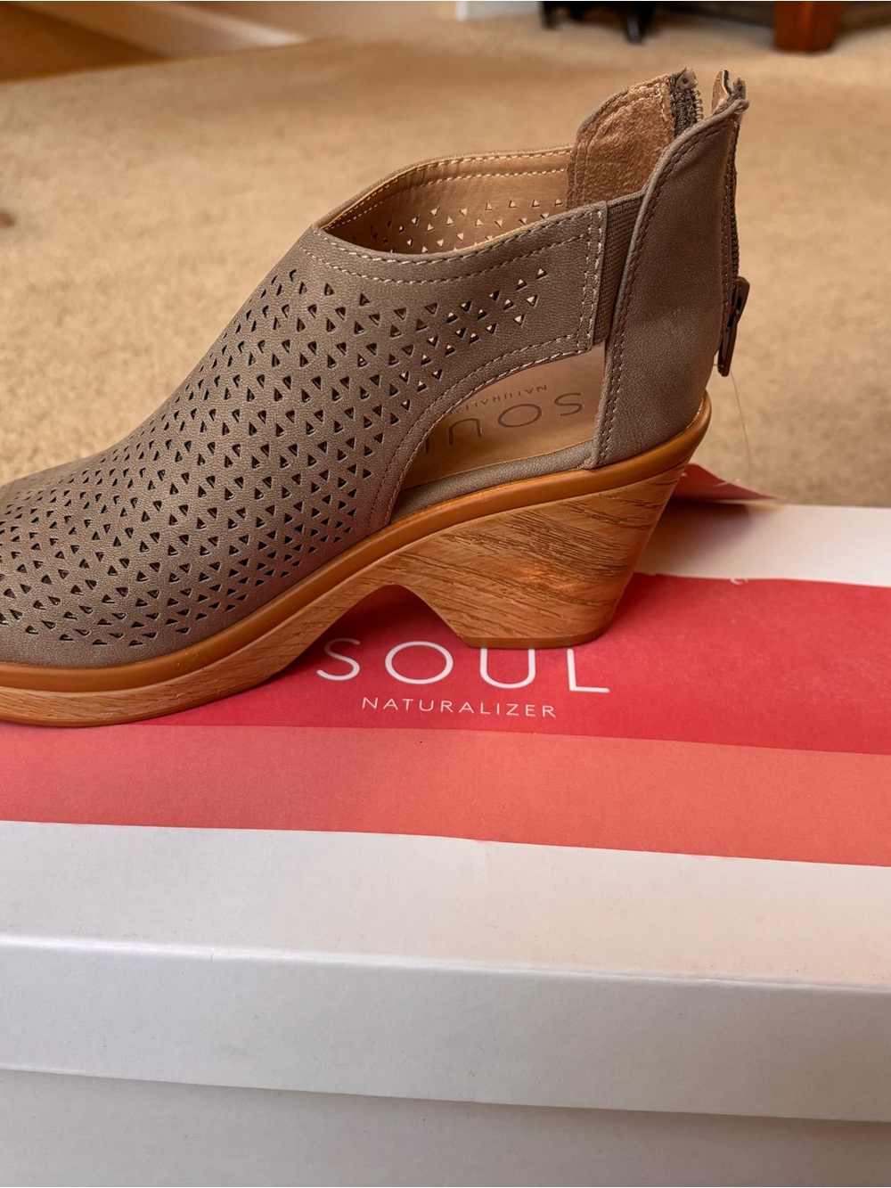 SOUL Naturalizer Taupe Perforated Open-Side Heeled Booties